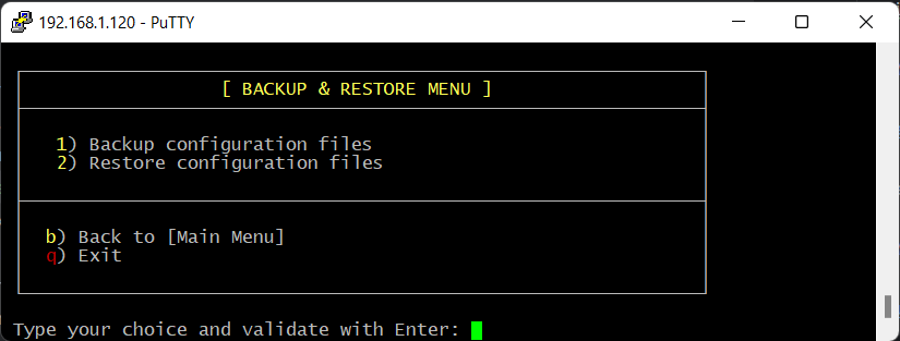 Backup & Restore menu